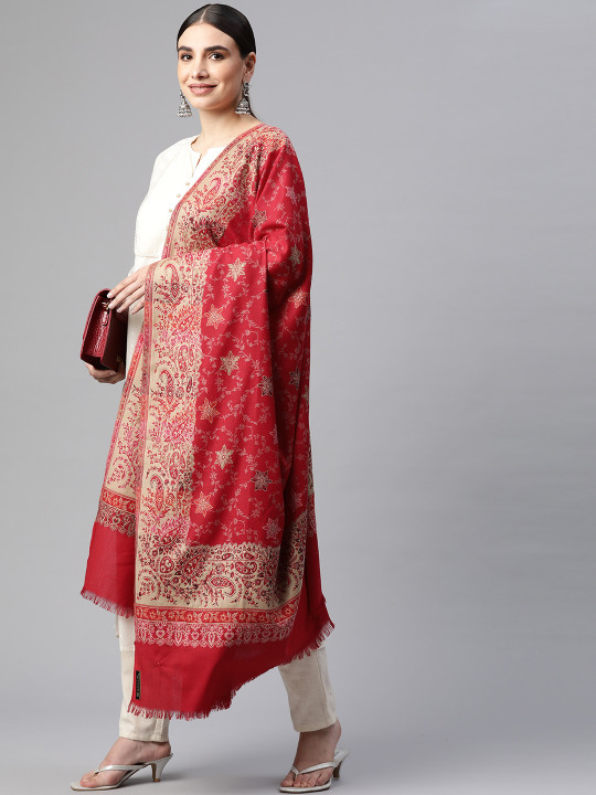 WEAVERS VILLA Women Floral Woven Design Woollen Winter Shawl