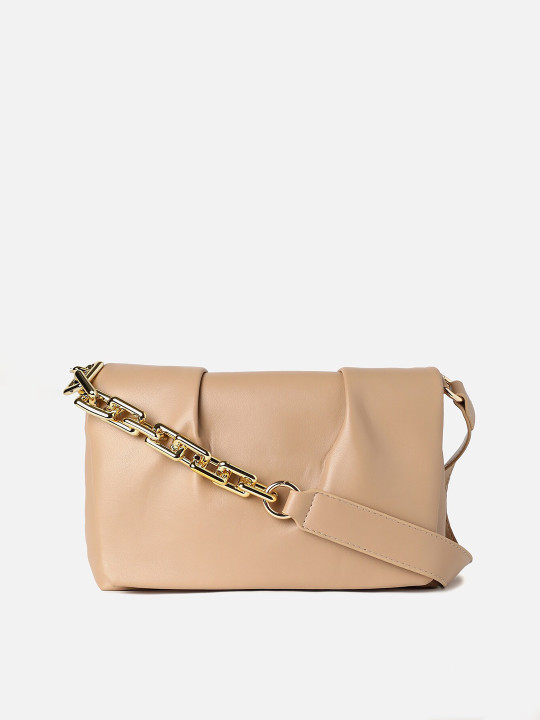 HAUTE SAUCE Beige PU Structured Shoulder Bag