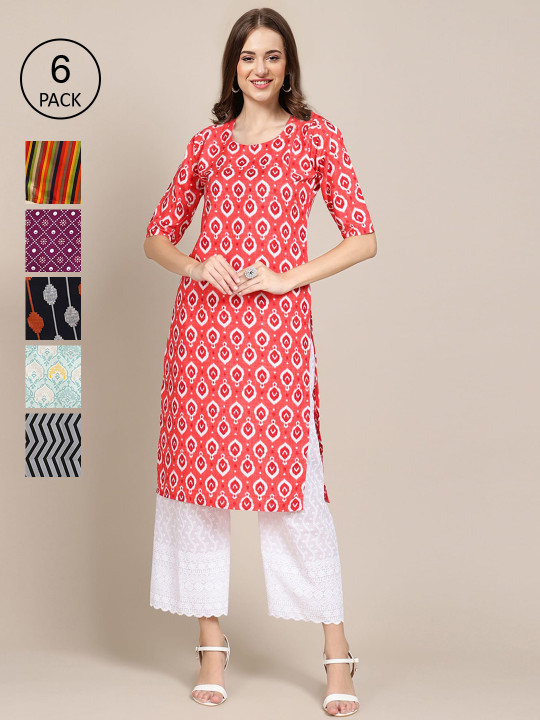 7Threads Women Pack Of 6 Summer Sheers Crepe Kurta