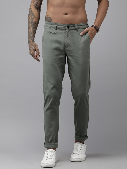 Roadster Men Charcoal Grey Solid Slim Fit Trousers