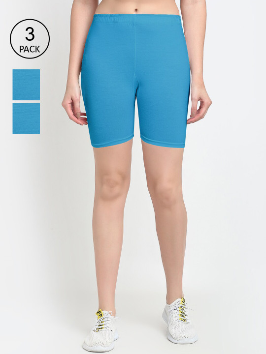 GRACIT Pack Of 3 Women Blue Cycling Sports Shorts