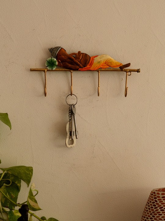 Brown & Yellow Lord Ganesha Resting Metal Key Holder