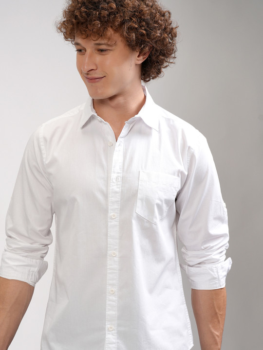 HIGHLANDER Men White Slim Fit Casual Shirt
