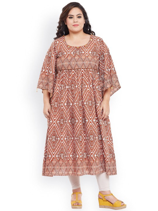Women Brown Printed A-Line Kurta 3XL