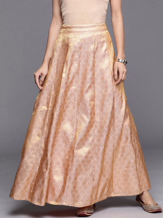Gerua By Libas Pink Ethnic Motifs Brocade Panelled Maxi Flared Skirt