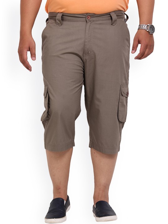 Men Khaki Solid Regular Fit Cargo Shorts 44