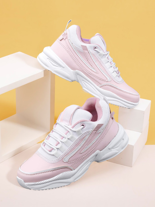 AROOM Women Pink Colourblocked Sneakers