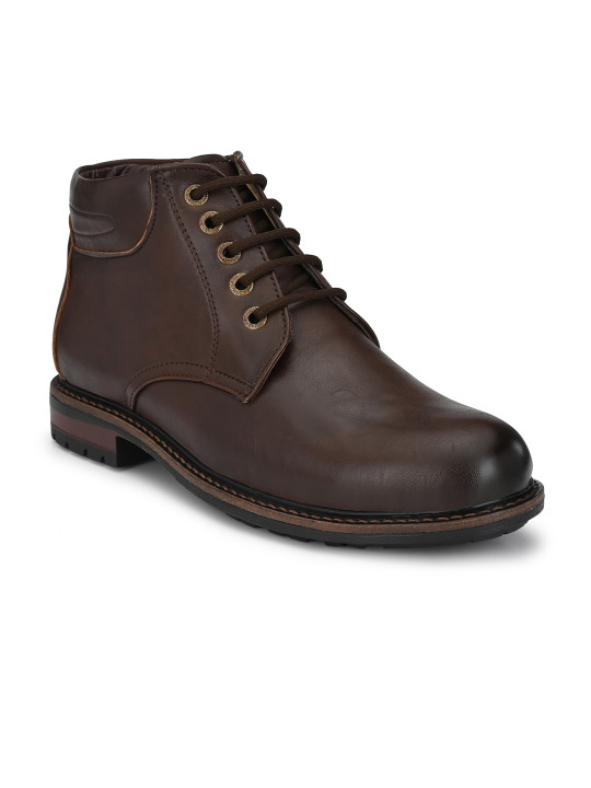 Azzaro Black Men Tan Solid High-Top Flat Boots