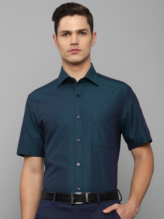 Louis Philippe Men Green Self Design Slim Fit Cotton Formal Shirt