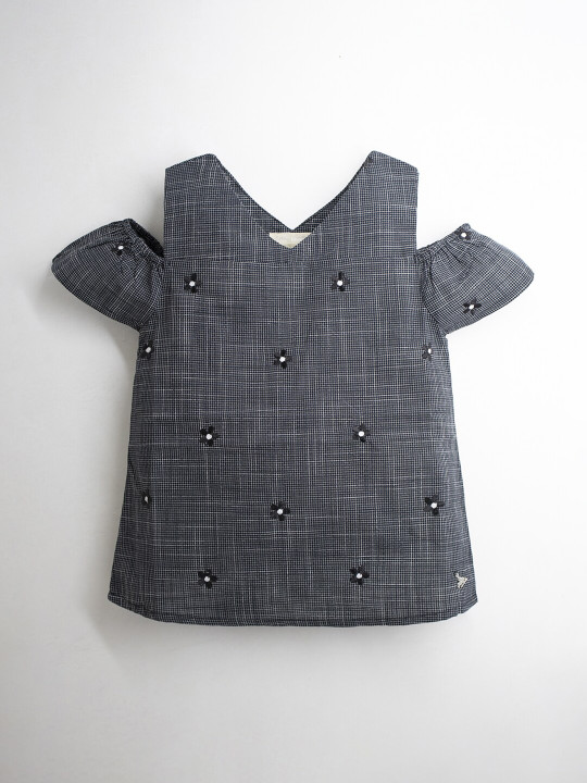 Cherry Crumble Girls Grey Embroidered Top