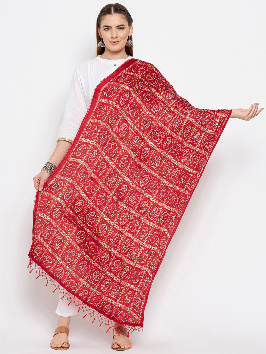 Clora Creation Red & White Printed Bandhani Dupatta