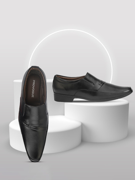 Provogue Men Black Solid Synthetic Slip-On