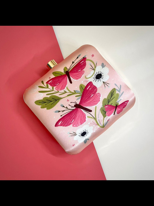 Swisni Peach-Coloured & Red Printed Box Clutch