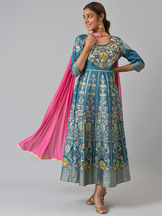 AURELIA Pink & Gold-Toned Printed Dupatta