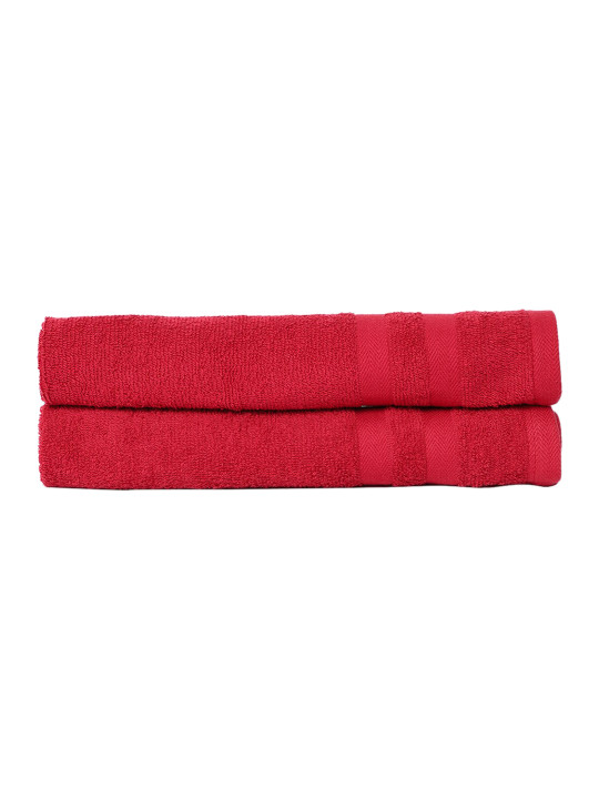 Cantabil Pack Of 2 Solid Red 400 GSM Cotton Hand Towels