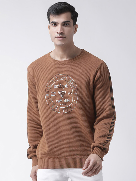 Club York Men Khaki Typography Printed Pullover