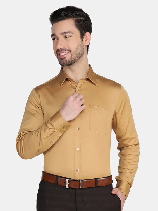 Blackberrys Men Brown Solid Slim Fit Cotton Formal Shirt