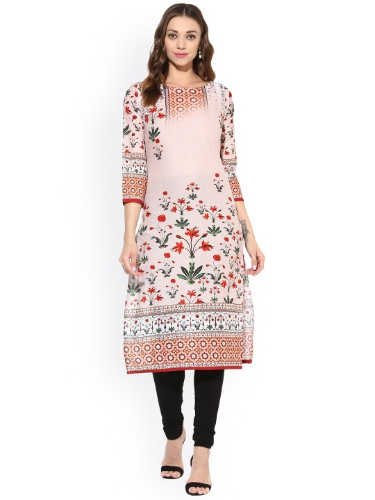 Women Pink Printed Straight Kurta M