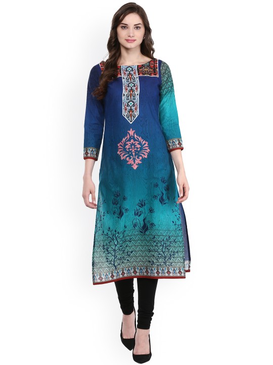 Women Blue Printed Straight Kurta S