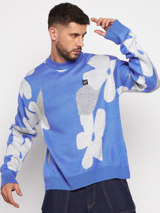 FUGAZEE Men Blue & White Floral Printed Pullover