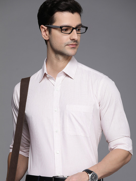Raymond Men White Striped Pure Cotton Slim Fit Casual Shirt