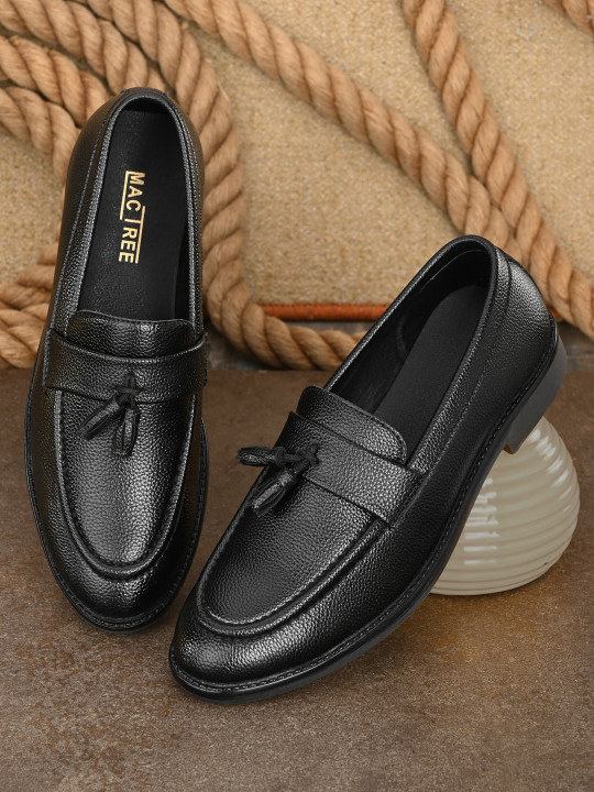 Mactree Men Black Perforations PU Slip-On Sneakers