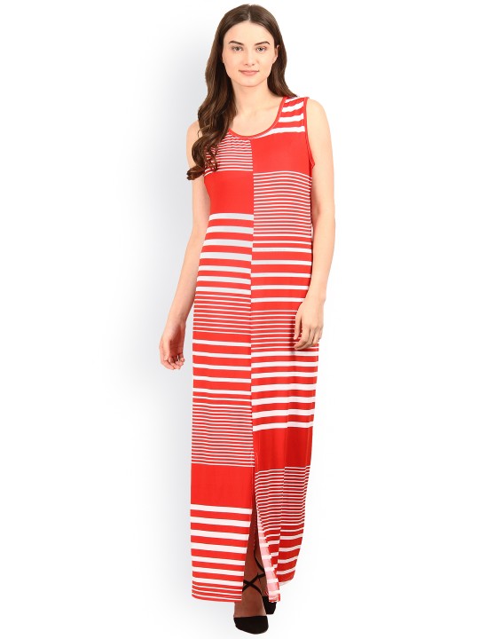 Red & White Striped Maxi Dress S
