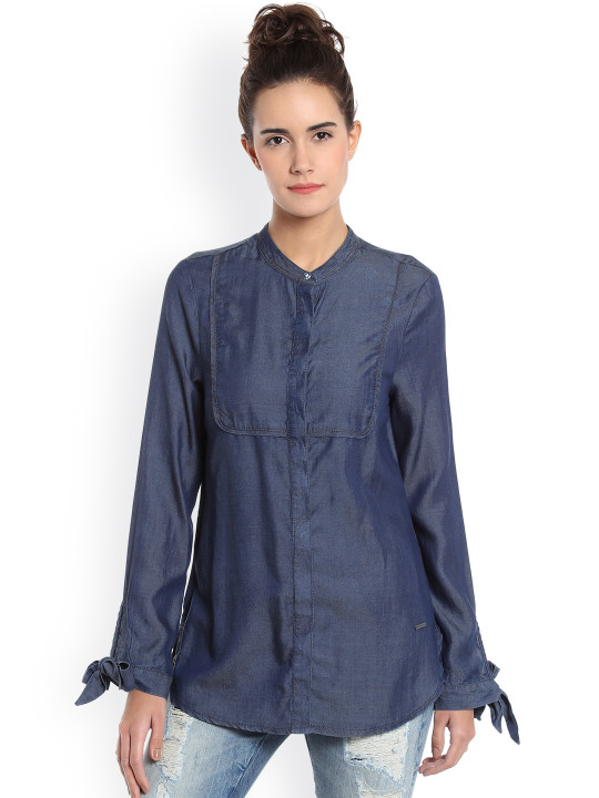 Vero Moda Women Blue Chambray Casual Shirt