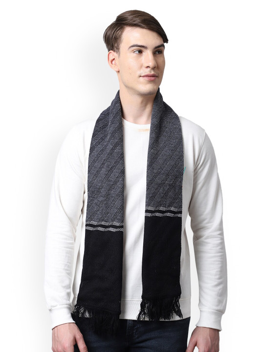 ELLIS Men Black Acrylic Wool Reversible Muffler
