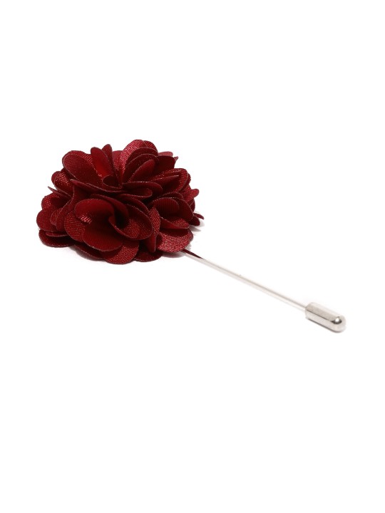 Men Silver-Toned & Maroon Floral Detail Lapel Pin