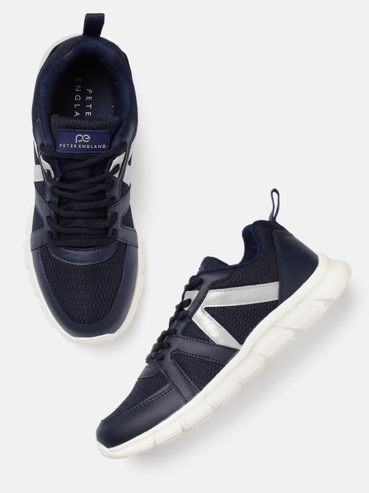 Peter England Men Navy Blue Woven Design Sneakers