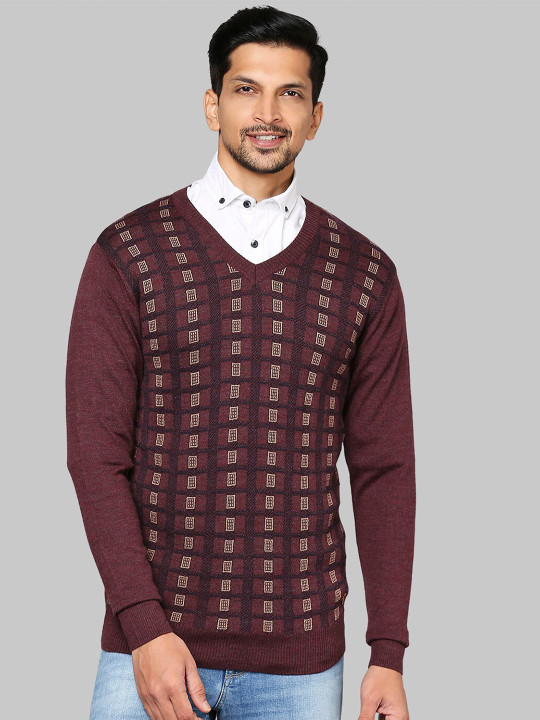 Raymond Men Maroon & White Printed Pullover