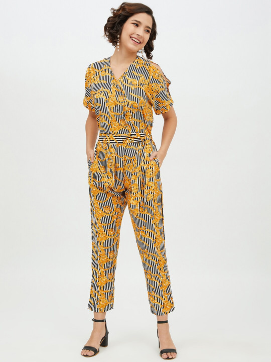 StyleStone Women Yellow & Black Printed Basic Jumpsuit