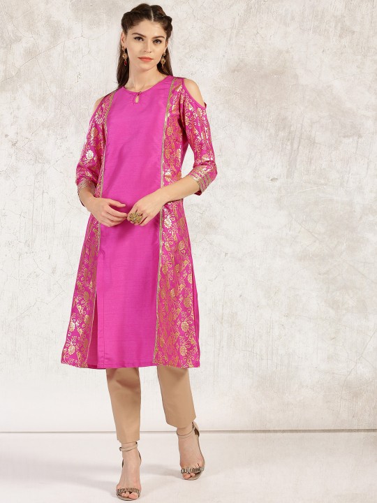Anouk women pink printed straight kurta outlet
