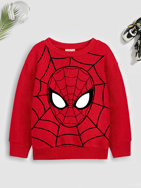 YK Marvel Teen Boys Red Glitter Spiderman Printed Sweatshirt