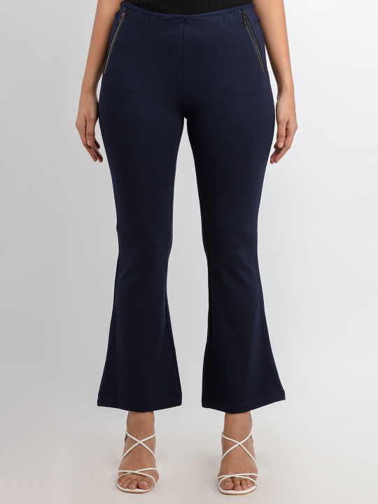Status Quo Women Navy Blue Solid Regular Fit Track Pant