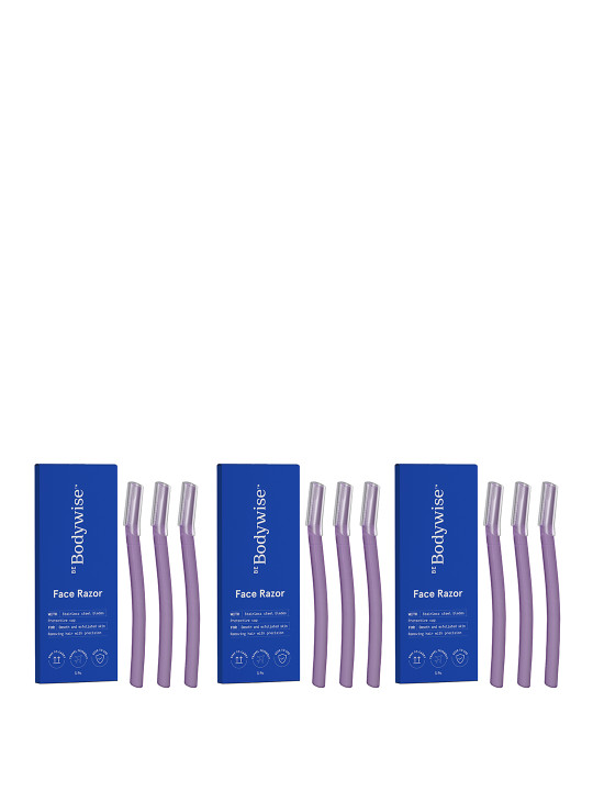 Set of 9 Face Razors with Stainless Steel Blades & Protective Cap - Purple