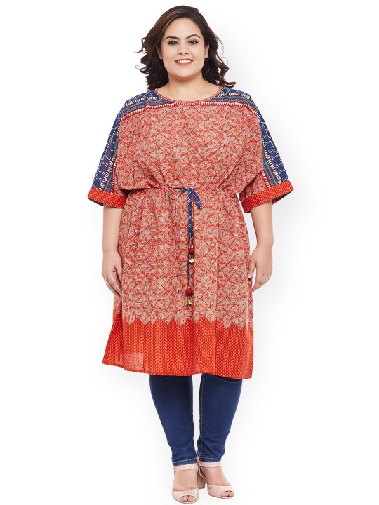 Women Red & Orange Printed Kaftan Kurta 3XL