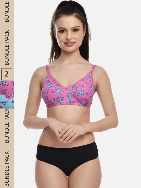 FIMS Women Pack Of 3 Blue, Pink & Yellow Floral Printed Lingerie Set