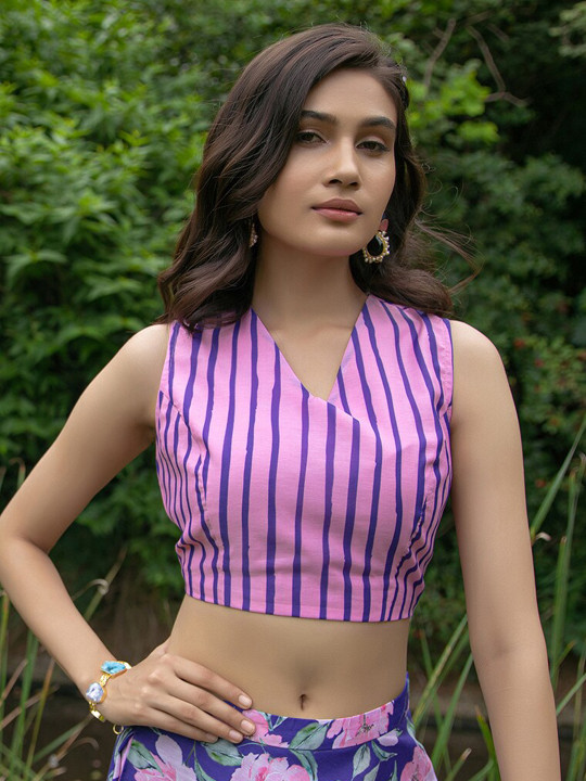 Pink Fort Purple Striped Crop Top