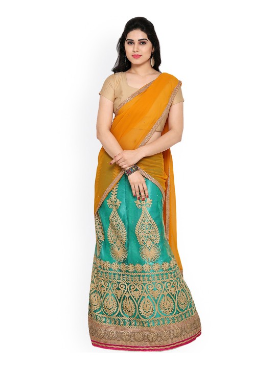 Green & Mustard Yellow Semi-Stitched Lehenga Choli with Dupatta
