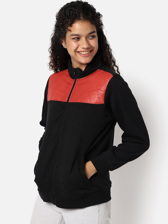 Campus Sutra Women Black Colourblocked Outdoor Tailored Jacket