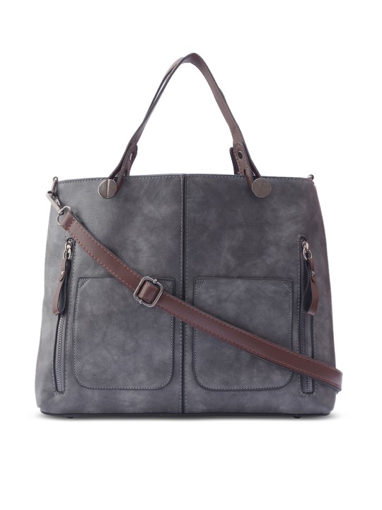 Grey Solid Handheld Bag