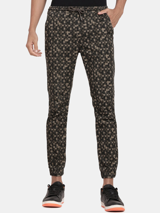 t-base Men Olive Green Printed Cotton Joggers