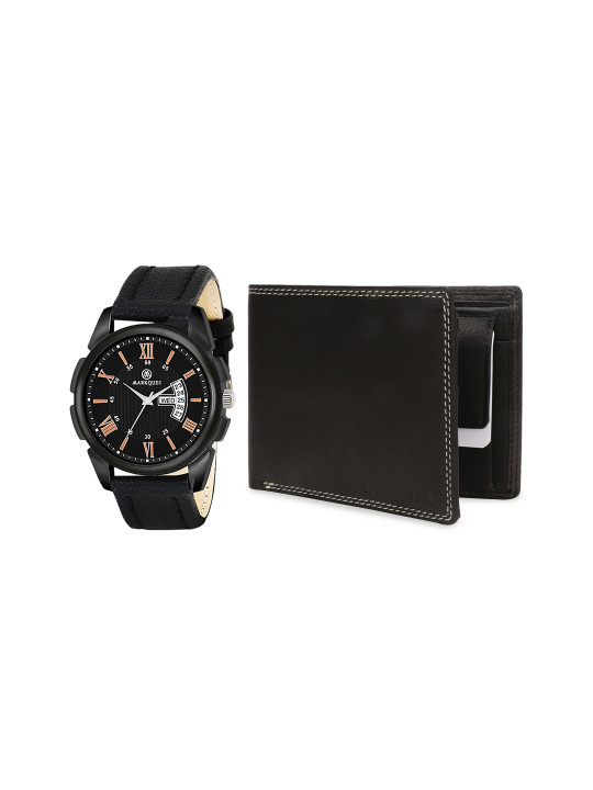 MARKQUES Men Black Solid Leather Accessory Gift Set