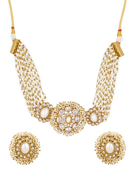 White & Gold-Toned Embellished Jewellery Set