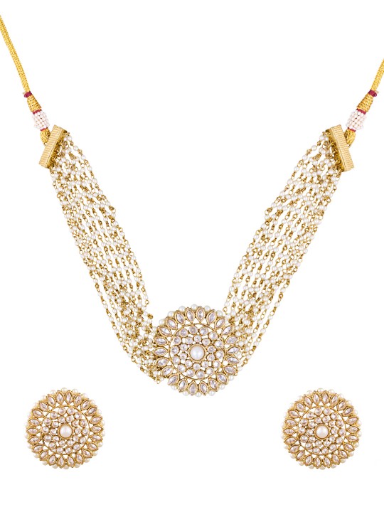 White & Gold-Toned Embellished Jewellery Set