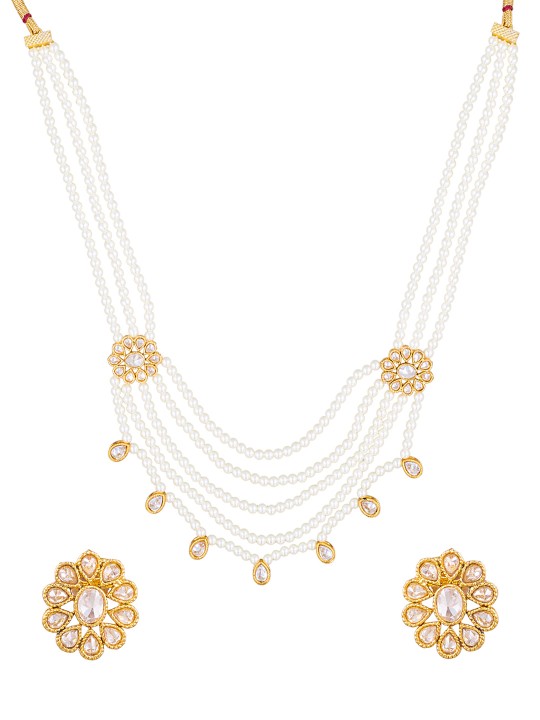 White & Gold-Toned Embellished Jewellery Set
