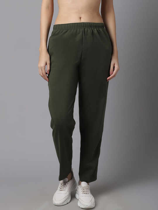 MACK JONNEY Women Olive Green Solid Cotton Track Pants