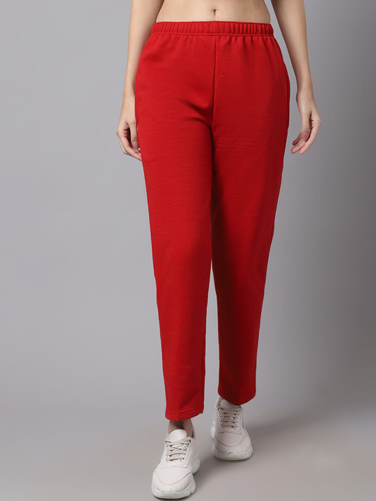 MACK JONNEY Women Maroon Solid Cotton Track Pants